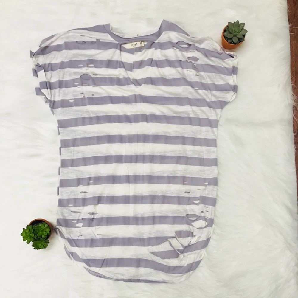 Striped Distressed V-Neck Top